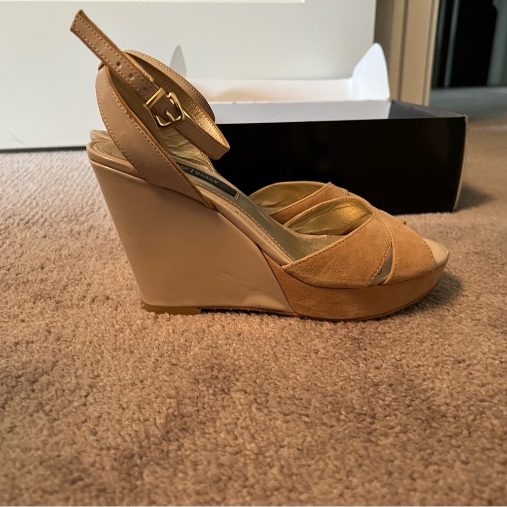 White House Black Market Tan Wedge Sandals